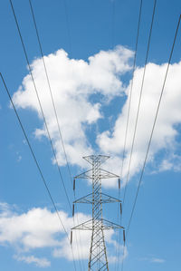 Low angle view of electricity pylon against sky