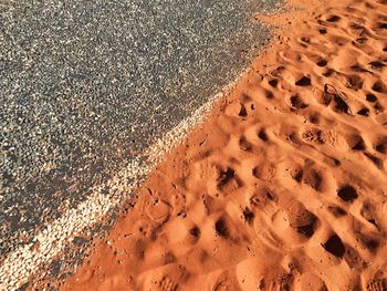 High angle view of sand at beach