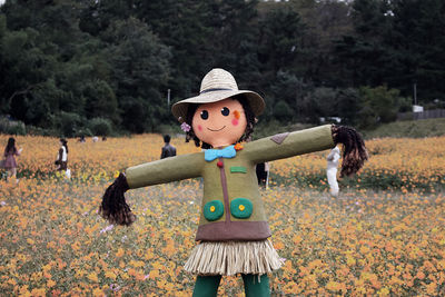 Close-up of scarecrow in farm
