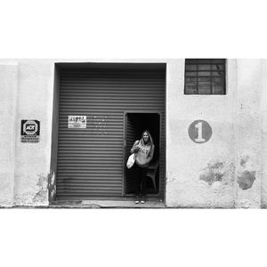 Closed door of building