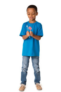 Boy standing against white background