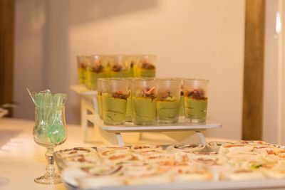 Close-up of dessert arranged on table