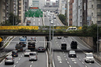 High angle view of traffic on city street