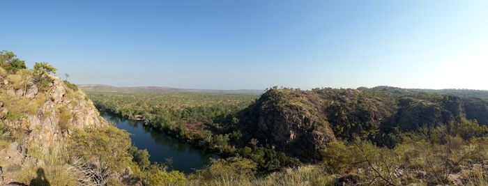 Scenic view of lake against clear sky