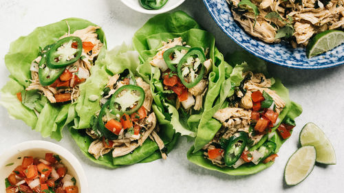 Cilantro lime shredded chicken lettuce wrapped tacos dinner