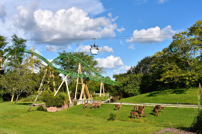 Panoramic view of trees on field against sky