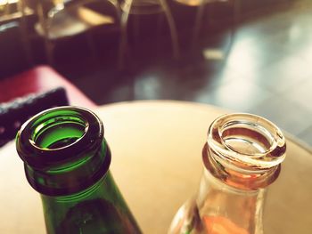 Close-up of bottles on table