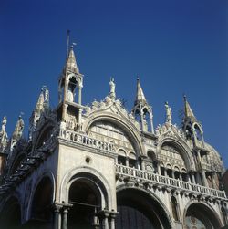 Low angle view of historic building against clear sky