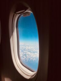 View of sky seen through airplane window