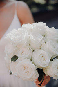 Close-up of white rose bouquet