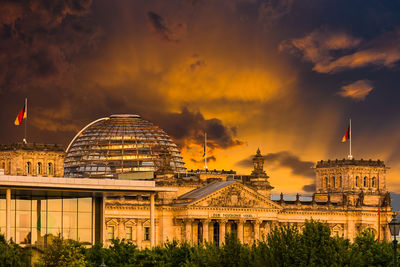 Illuminated cathedral against sky during sunset