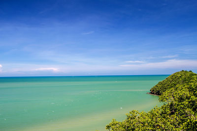 Scenic view of sea against blue sky