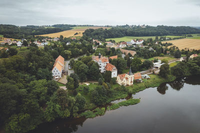 High angle view of townscape against sky