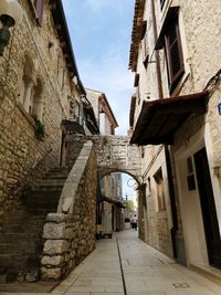 Narrow alley amidst old buildings in city