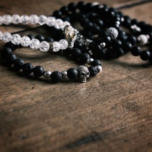 High angle view of black bracelet on table