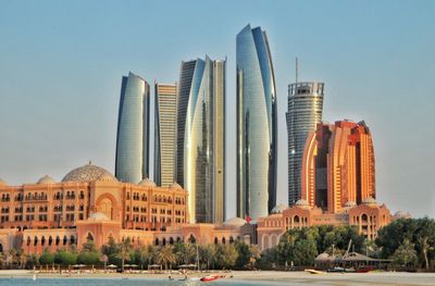 View of modern buildings against clear sky