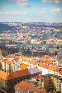 High angle view of townscape against sky