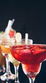 Cocktail served in glasses at bar