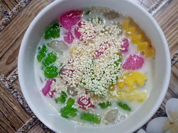 High angle view of food in bowl