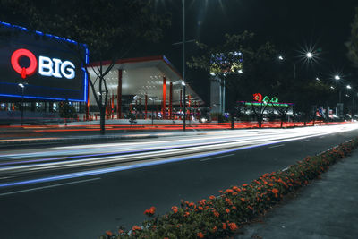 Light trails on city street at night