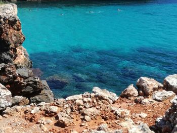 High angle view of rocks and sea