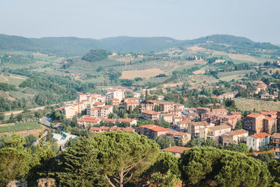 High angle view of townscape against sky