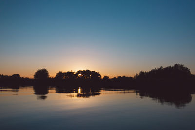 Scenic view of lake against sky during sunset