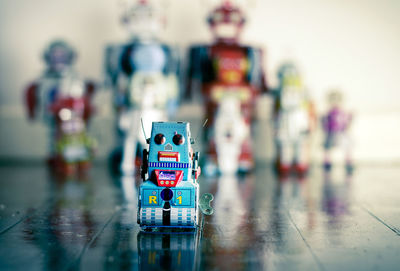 Close-up of toy robot on floor