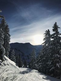 Scenic view of snowcapped mountains against sky during winter