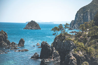 Scenic view of sea against clear sky