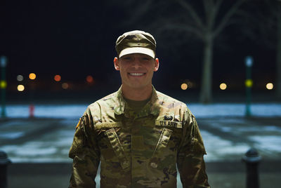 Portrait of soldier at night