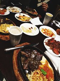 Close-up of served food on table