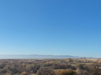 Scenic view of landscape against clear blue sky