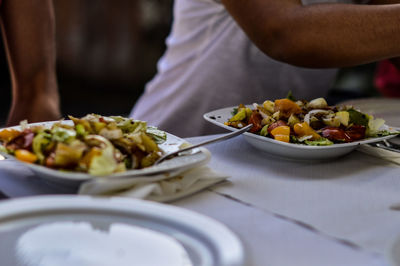 Close-up of meal served on table