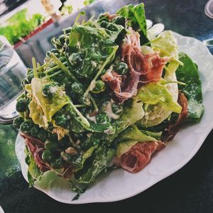 High angle view of food in plate