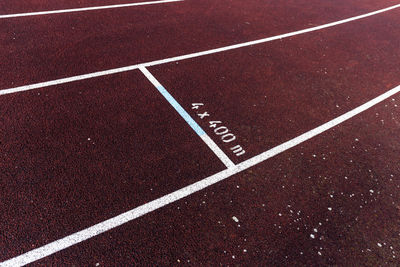 High angle view of text on running track