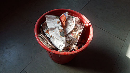 High angle view of fish in basket