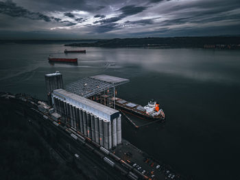 High angle view of boats in sea