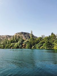Scenic view of lake against clear sky