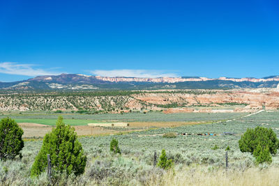 Scenic view of landscape against blue sky