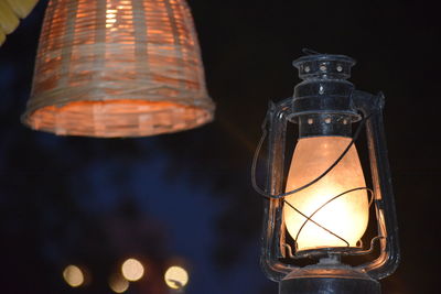 Close-up of illuminated lantern at night