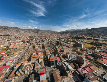 High angle view of the rooftops of cusco, peru