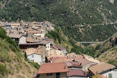 High angle view of buildings in town