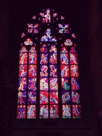 Low angle view of stained glass window