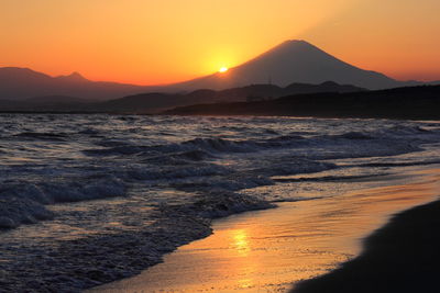 Scenic view of sea at sunset