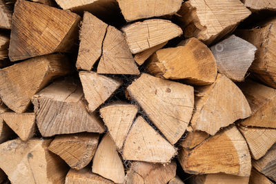 Full frame shot of stacked firewood