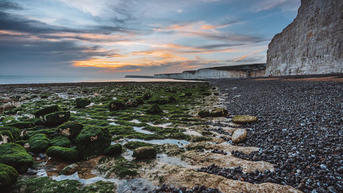 Scenic view of sea against sky during sunset