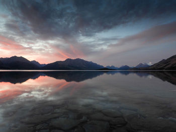 Scenic view of lake against sky during sunset