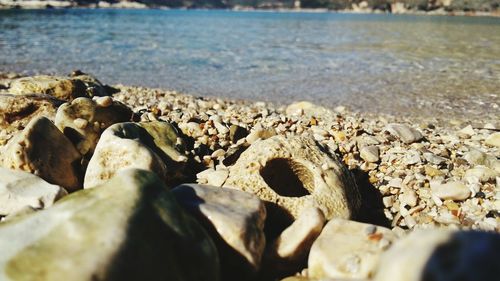 Close-up of pebbles on beach