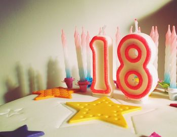 Close-up of number candles on birthday cake